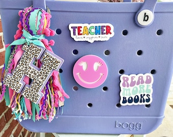 Leopard Monogram Acrylic Bag Tag with Tassel, Teacher Gift