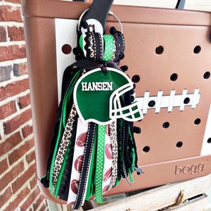 Football bag tag, bag charm, acrylic bag tag, sports bag tag, football charm, initial tag, bogg bag tag, sports team tassel, football tassel