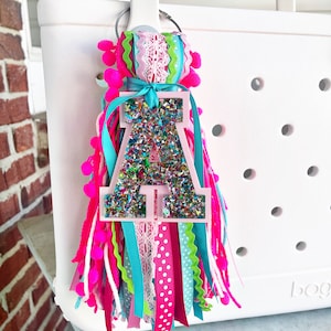 Monogram bag tag, bag charm, acrylic bag tag, beach bag tag, glitter bogg bag tag, initial tag, bogg bag tassel tag, Bogg bag keychain