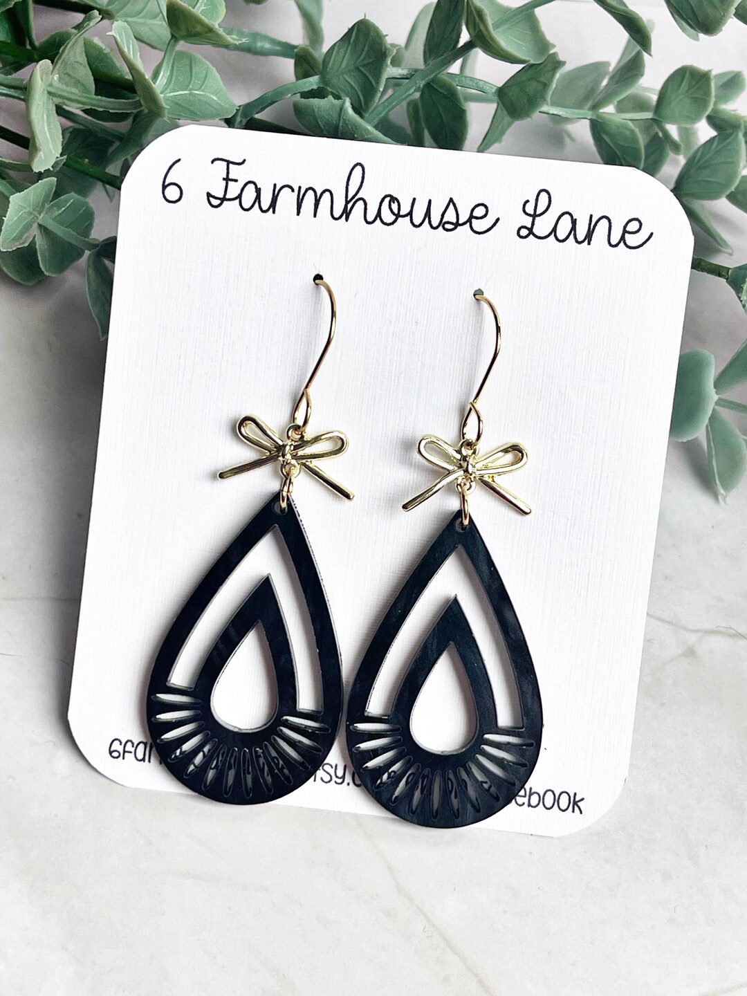 Floral Black Dangler Earrings