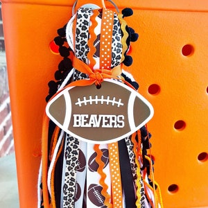 Football bag tag, bag charm, acrylic bag tag, sports bag tag, football charm, initial tag, bogg bag tag, sports team tassel, football tassel