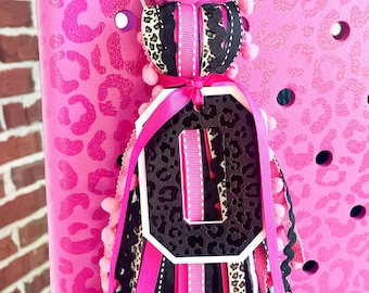 Personalized Leopard Acrylic Bogg Bag Tassel: Varsity Initial Tag