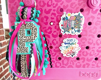 Leopard Varsity Letter Bag Tag: Personalized Acrylic Monogram Bogg Tassel