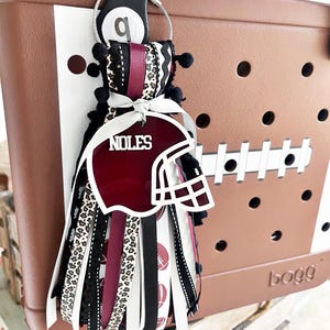 Football bag tag, bag charm, acrylic bag tag, sports bag tag, football charm, initial tag, bogg bag tag, sports team tassel, football tassel