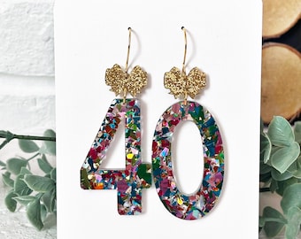 40th Birthday Confetti Number Earrings, milestone jewelry