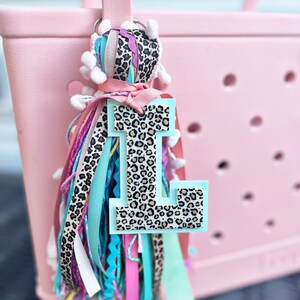 Leopard Acrylic Initial Bag Tag: Mint Bogg Bag Charm