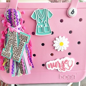 Leopard Initial Bogg Bag Tassel: Acrylic Bag Charm