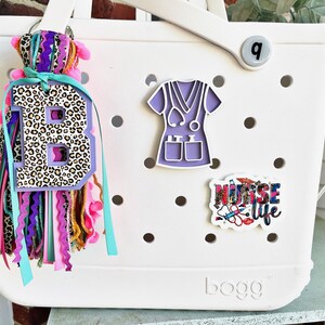 Monogram Acrylic Bag Tag, Beach Bag Charm, Tassel Decor