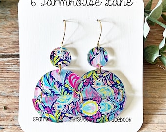 Floral Dangle Earrings: Lilly Inspired Acrylic, Gold Hooks