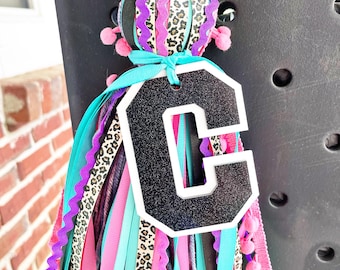 Personalized Varsity Letter Bag Tassel: Leopard Print Monogram