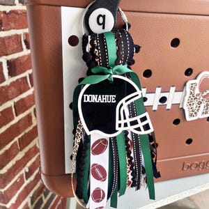 Football bag tag, bag charm, acrylic bag tag, sports bag tag, football charm, initial tag, bogg bag tag, sports team tassel, football tassel