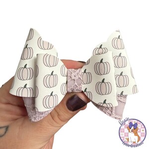 Neutral Pumpkin Hair Bow, White and Gray Faux Leather Fall Hair Clip