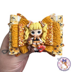 Fall Girl Hair Bow, Woodland Floral Faux Leather Autumn Hair Clip
