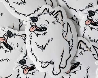 Samojede Hundeaufkleber | Lächelnder Sammy | Wetterfester mattglänzender gestanzter Aufkleber