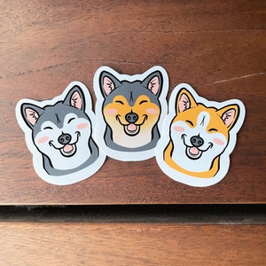 Autocollants mignons de visage de Shiba | Sticker autocollant mat brillant résistant aux intempéries