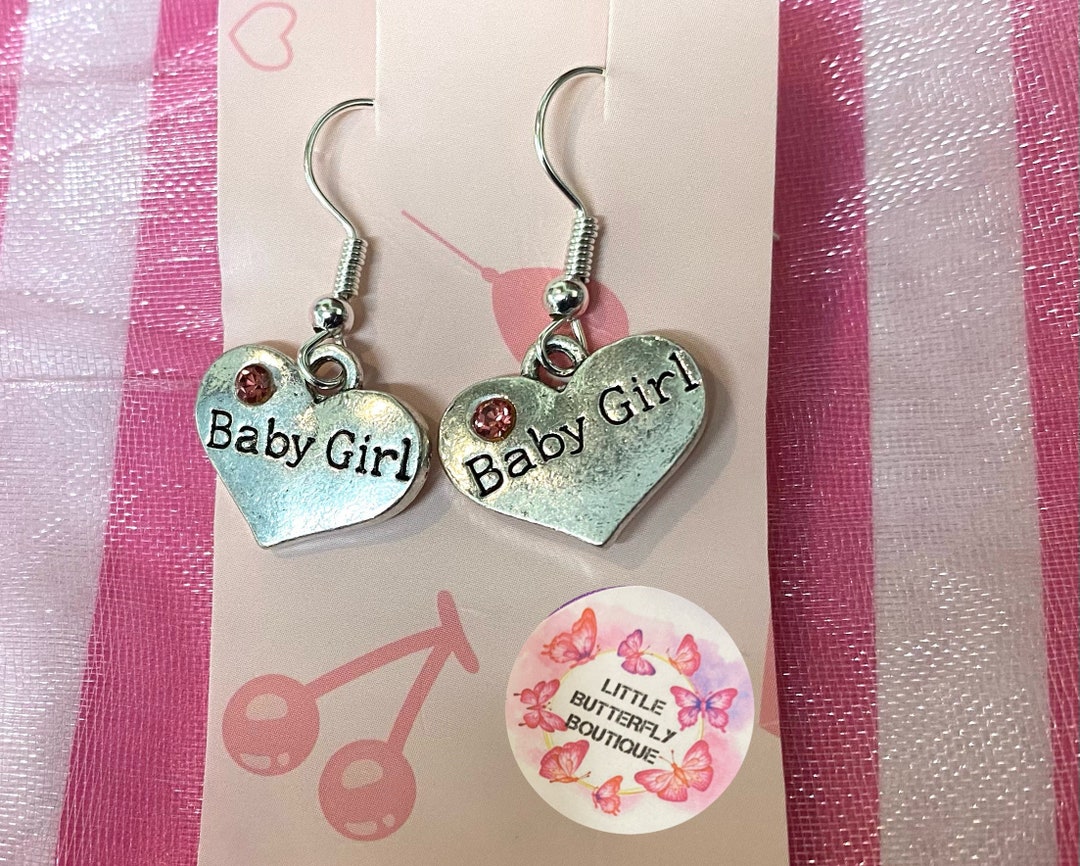 Beautiful sterling silver heart drop earrings that says baby girl! DDLG. Daddies girl. Daddy. Kitten. Little space. BDSM. Kinky Jewellery