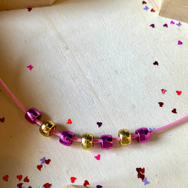 Handmade pink and gold mixed beaded bead necklace. Beads. Gifts. Unique.
