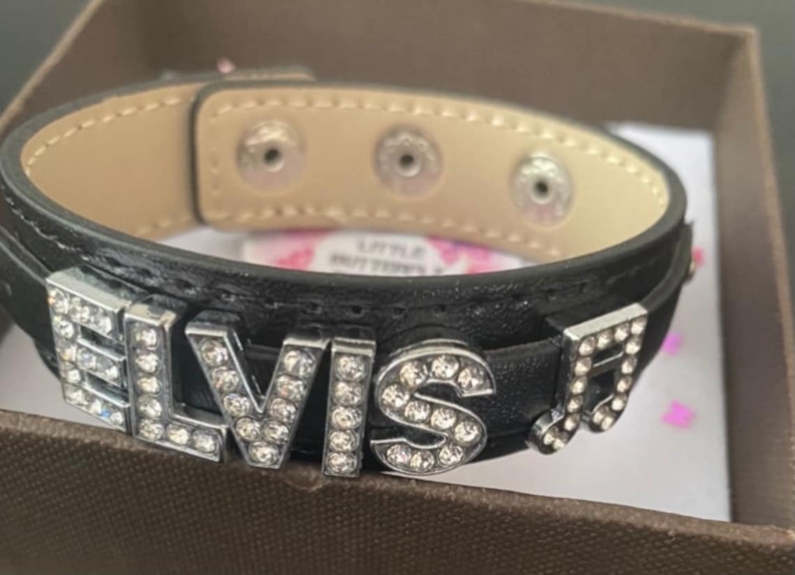Handmade Black Faux Leather Cuff Bracelet With Elvis Name and Etsy