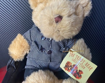 Rare teddy from the teddy bear collection. Gino the gangster. Dressed bears. Plushie rescues. Soft toys. Plushies. Adoption. Adopt. Gifts