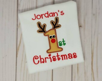 Boys Christmas Reindeer Shirt, Boys Christmas Shirt, Personalized Christmas Shirt, Embroidered Shirt