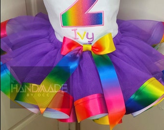 Rainbow Tutu Outfit, Custom Birthday Outfit, Toddler&#39;s tutu, Rainbow Tutu, Kids Birthday Tutu, Tutu With Shirt, Kids Custom Tutu Set