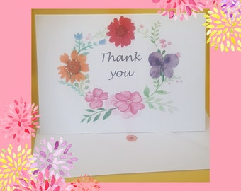 Thank You Card Vintage Flowers Blank Inside - Etsy