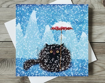 Black Cat Christmas Card - Cute Christmas Card for Cat Lovers - Blizzard