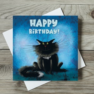 Black Cat Birthday Card, Cute Cat Card, Cat Lovers Card, Cat Lover Birthday Card with Cats, Cat Greeting Card,Happy Birthday Cat Sylvester image 1