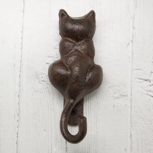 Cat Door Knocker - Cast Iron Cat Shaped Front Door Knocker - Solid Brown, Antique, Vintage, Rustic Style Cat Lover Gift