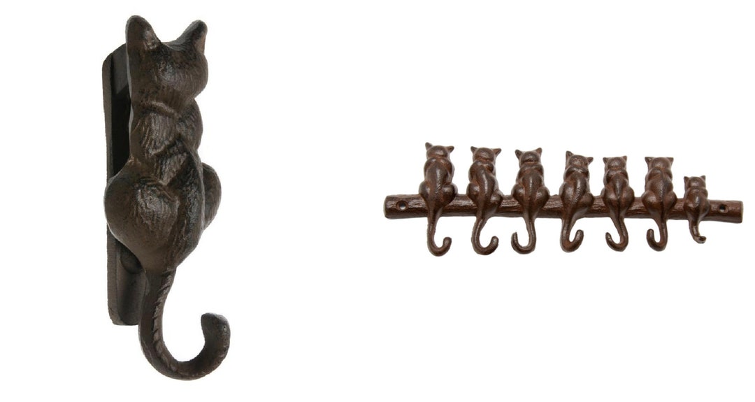 Cast Iron Cat Coat Hook Door Knocker, Metal Cats 7 Tails Coat Hooks