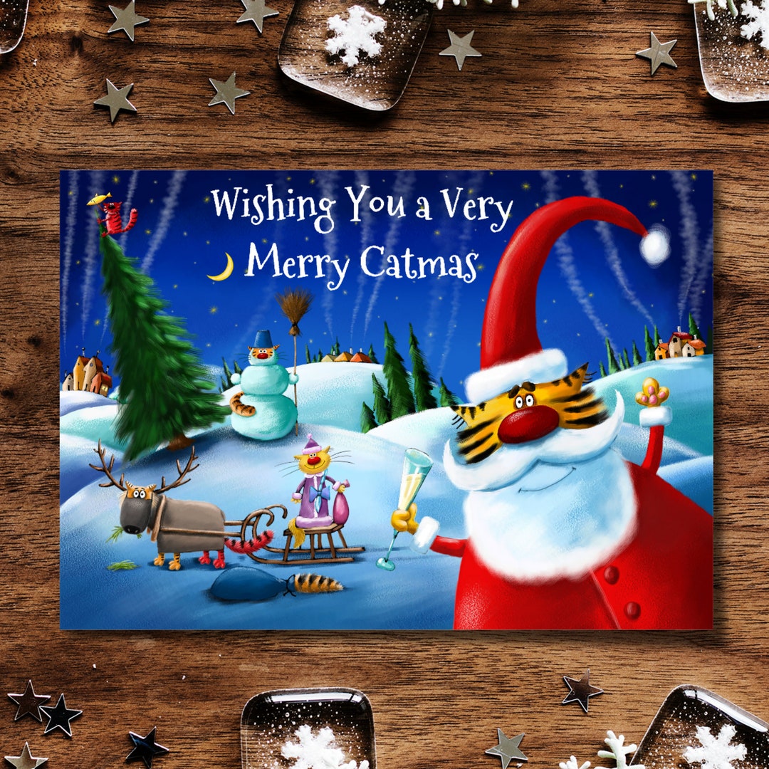 Funny Cat Christmas Card Cute Christmas Cat Card for Cat Lovers Merry