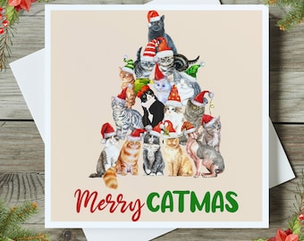 Christmas Tree Cats Card - Christmas Cat Card - Cat Christmas Card for Cat Lover - Cats Xmas Card - Cute Cat Card for Christmas