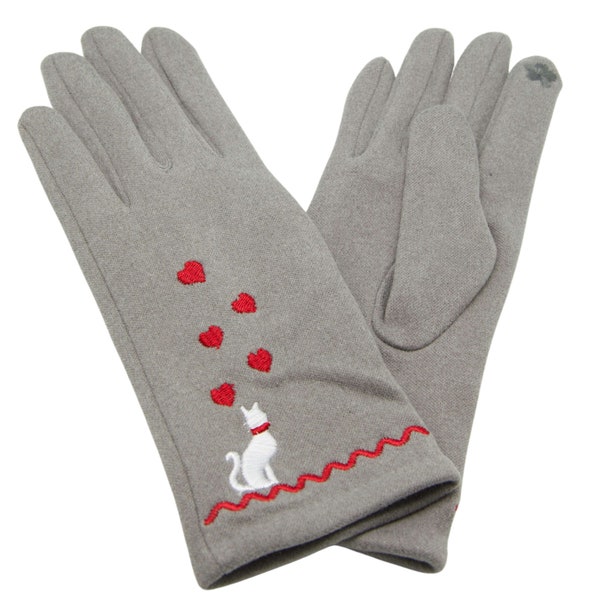 Gants pour femmes avec chats, gants pour chats gris, gants pour écran tactile, parfaits cadeaux Crazy Cat Lady et cadeaux pour amoureux des chats