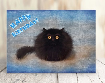 Cute Black Cat Birthday Card, Cat Lovers Card, Black Cat Lover Birthday Card with Cats, Cat Greeting Card, Happy Birthday Cat Card