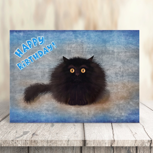 Cute Black Cat Birthday Card, Cat Lovers Card, Black Cat Lover Birthday Card with Cats, Cat Greeting Card, Happy Birthday Cat Card