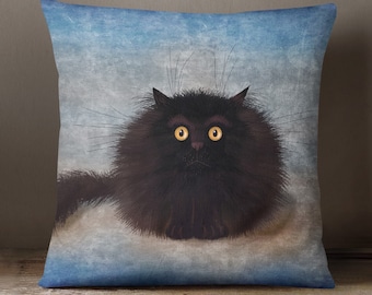 Oreo Black Cat Cushion, Cat Lover Cushion, Cat Print Pillow, 40 x 40 Handmade Cushion with Cat Design by Fabulous Felines®