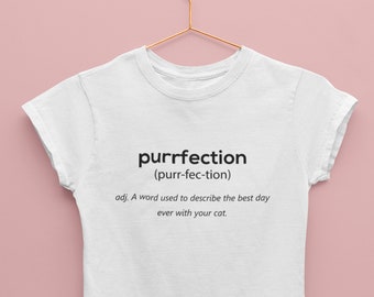 t-shirt d'amant de chat de purrfection, t-shirt de thème de chat de dames, cadeau pour l'amant de chat, t-shirt d'amant de chat, cadeaux de chat pour elle, t-shirt de chat, chemise de chat