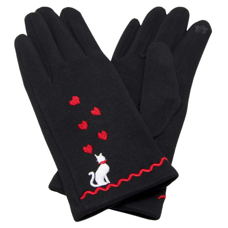 Womens Cat Gloves Black Gloves With Cats Touch Screen Gloves Etsy