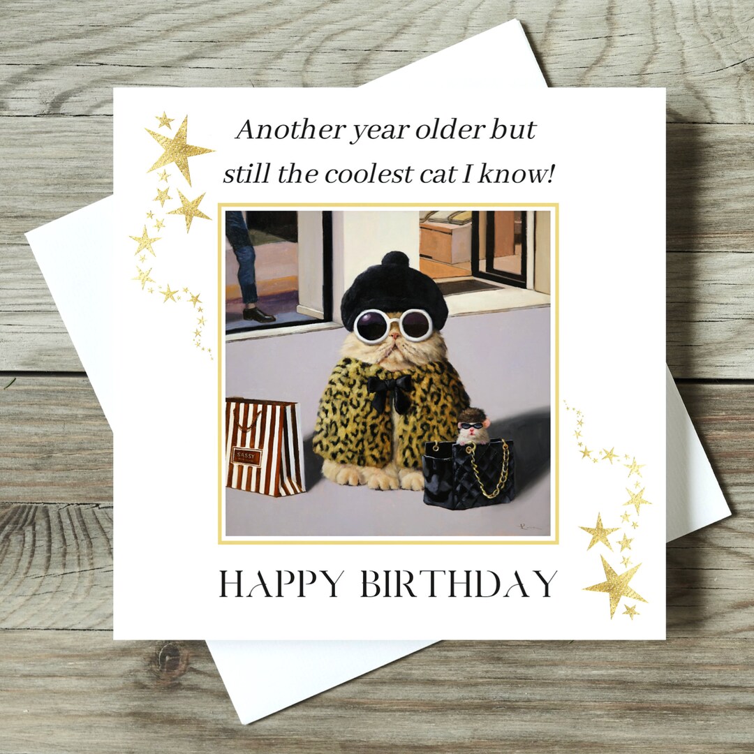 Funny Birthday Card for Friend, Another Year Older Crazy Cat Lady Card ...