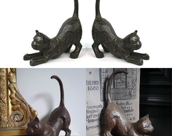 Cat Bookends, Pair of Metal Book Ends, Antique Rustic Style Cast Iron Kitten Shaped Bookends, Cat Home Decor, Perfect Cat or Book Lover Gift