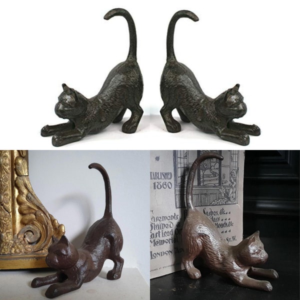 Cat Bookends, Pair of Metal Book Ends, Antique Rustic Style Cast Iron Kitten Shaped Bookends, Cat Home Decor, Perfect Cat or Book Lover Gift