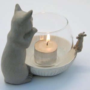 Cat Tealight Holder, Cat Candle Holder, Cat Lovers Candle, Cat Tea Light Holder Cat Lover Gift, Cat Decor, t light holder cat gifts for her image 2