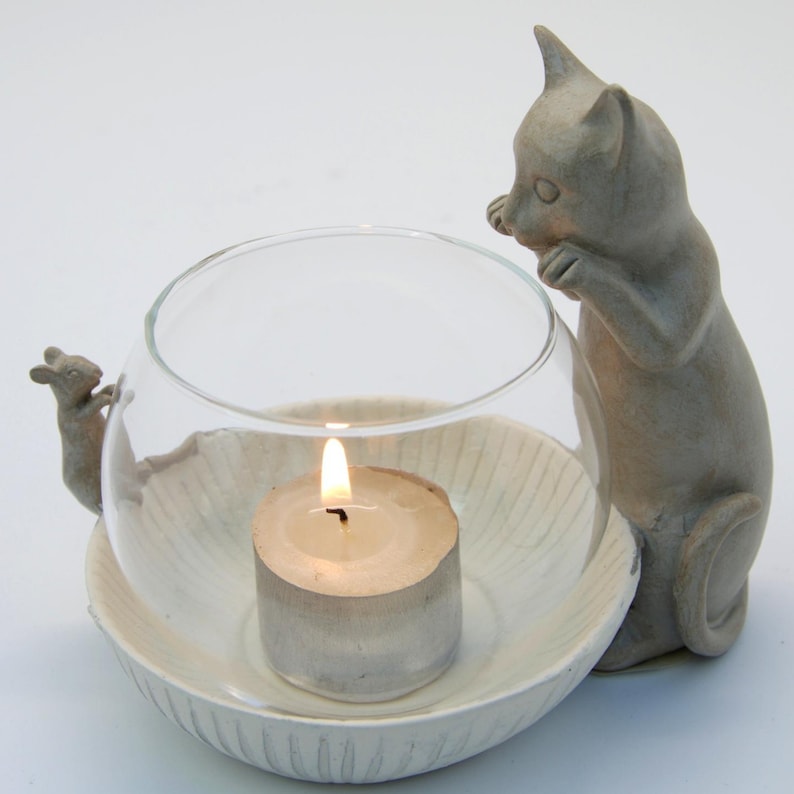 Cat Tealight Holder, Cat Candle Holder, Cat Lovers Candle, Cat Tea Light Holder Cat Lover Gift, Cat Decor, t light holder cat gifts for her image 1