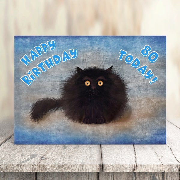 80th Birthday Card, Black Cat 80 Birthday Card, Cat Lover Eighty Years Old Milestone Birthday Card - Oreo 80 by Fabulous Felines®