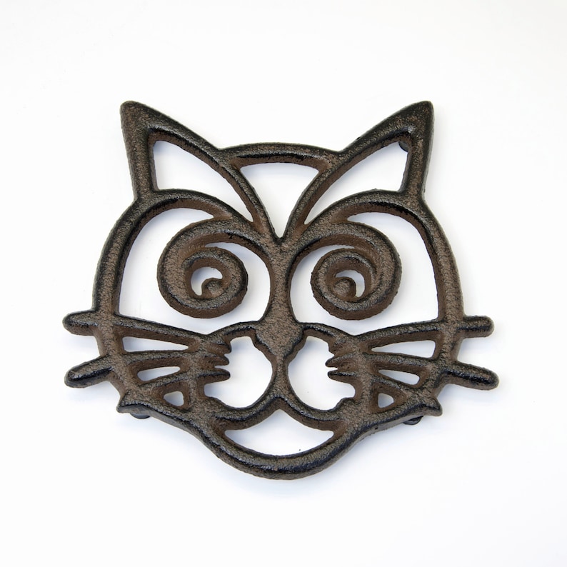 Cast Iron Trivet Rustic Style Antique Brown Finish Cat Face Shaped Pan Rest Hot Pan Stand Hot Pan Holder Kitchen Worktop Protector image 9