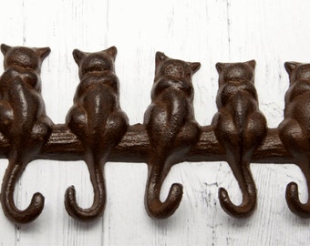 Cast Iron Cat Coat Hook Key Hanger, Metal Cats 7 Tails Coat Hooks, Key Rack, Cat Wall Hooks, Vintage Rustic Home Decor Cat Lover Gift Idea