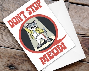 Cat Queen Card, Freddie Mercury Cat Card Cartoon, Illustration Funny Music Card for Cat Lover - Freddie Purrcury