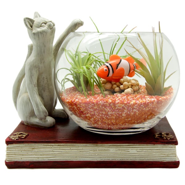 Cat & Fishbowl, Cat and Fish Bowl, Fish Bowl Ornament, Goldfish Bowl Ornament, Glass Fish Bowl, Air Plant Terrarium, Ornamental Terrarium