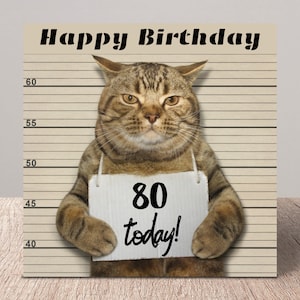 80th Birthday Card, Funny Cat 80 Birthday Card, Milestone Birthday Card, Funny Cat Card, Humorous Cat Card, Quirky Cat Card, Cat Lover Card