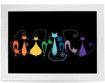 Rainbow Cats Lap Tray with Bean Bag Cushion, Beanbag Lap Trays for Eating, Lap Desk with Pillow, Cat Design Laptray, Perfect Cat Lover Gift